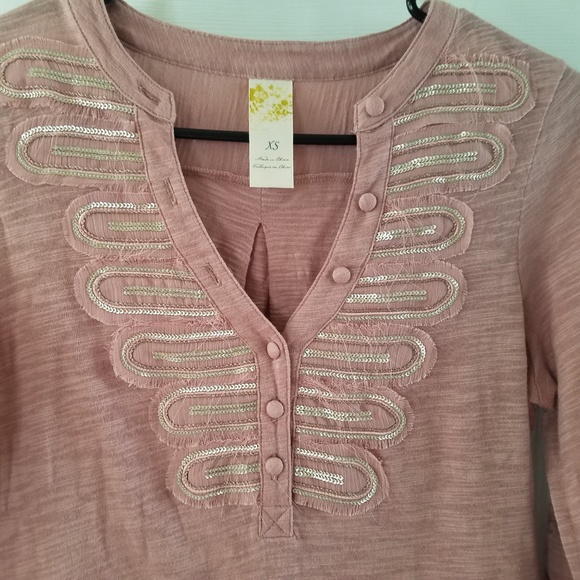 C. Keer Pink Sequin Fringe Trim Top - Picture 2 of 8